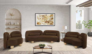 Meridian Furniture Daphne Art Deco Curved Loveseat with Swappable Wood Legs and Plush Upholstery for Living Rooms Brown Velvet 44002Brown-L
