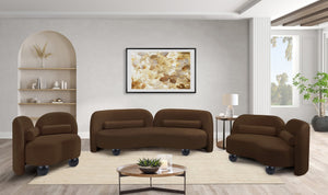 Meridian Furniture Daphne Art Deco Curved Loveseat with Swappable Wood Legs and Plush Upholstery for Living Rooms Brown Velvet 44002Brown-L