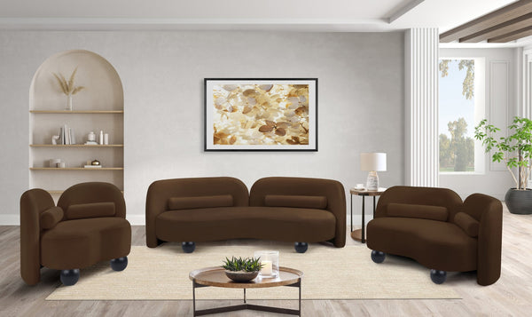 Meridian Furniture Daphne Art Deco Curved Loveseat with Swappable Wood Legs and Plush Upholstery for Living Rooms Brown Velvet 44002Brown-L