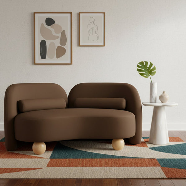 Meridian Furniture Daphne Art Deco Curved Loveseat with Swappable Wood Legs and Plush Upholstery for Living Rooms Brown Velvet 44002Brown-L
