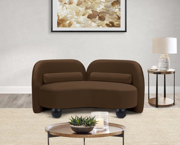Meridian Furniture Daphne Art Deco Curved Loveseat with Swappable Wood Legs and Plush Upholstery for Living Rooms Brown Velvet 44002Brown-L