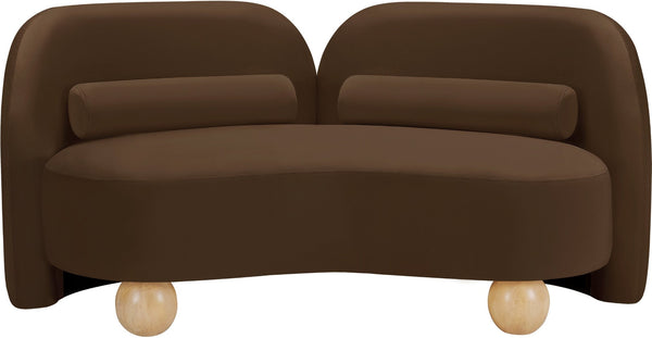 Meridian Furniture Daphne Art Deco Curved Loveseat with Swappable Wood Legs and Plush Upholstery for Living Rooms Brown Velvet 44002Brown-L