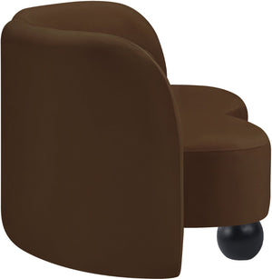 Meridian Furniture Daphne Art Deco Curved Loveseat with Swappable Wood Legs and Plush Upholstery for Living Rooms Brown Velvet 44002Brown-L