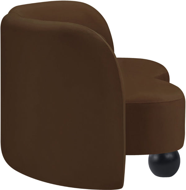 Meridian Furniture Daphne Art Deco Curved Loveseat with Swappable Wood Legs and Plush Upholstery for Living Rooms Brown Velvet 44002Brown-L