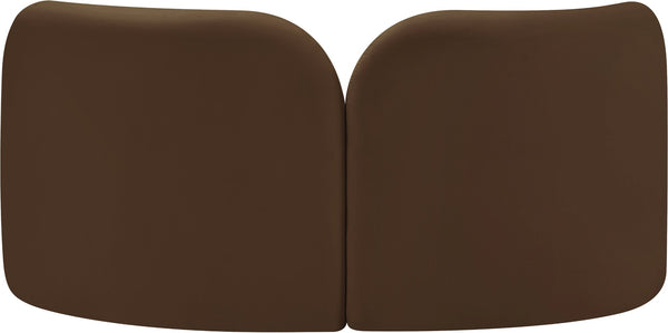 Meridian Furniture Daphne Art Deco Curved Loveseat with Swappable Wood Legs and Plush Upholstery for Living Rooms Brown Velvet 44002Brown-L