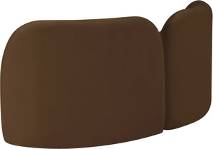 Meridian Furniture Daphne Art Deco Curved Loveseat with Swappable Wood Legs and Plush Upholstery for Living Rooms Brown Velvet 44002Brown-L