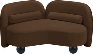 Meridian Furniture Daphne Art Deco Curved Loveseat with Swappable Wood Legs and Plush Upholstery for Living Rooms Brown Velvet 44002Brown-L