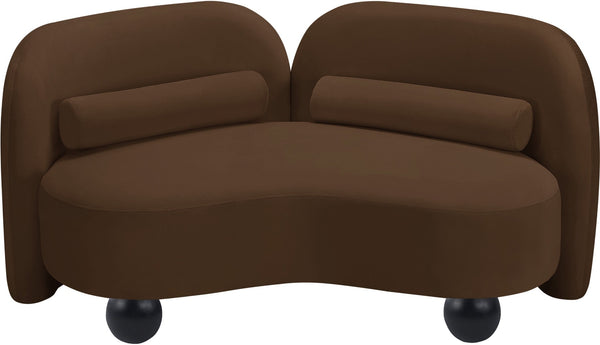 Meridian Furniture Daphne Art Deco Curved Loveseat with Swappable Wood Legs and Plush Upholstery for Living Rooms Brown Velvet 44002Brown-L