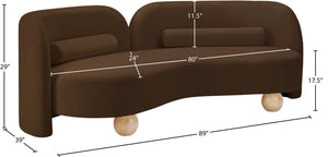 Meridian Furniture Daphne Art Deco Curved Sofa with Deep Seating and Interchangeable Wood Ball Legs for Living Rooms Brown Velvet 44002Brown-S
