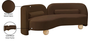 Meridian Furniture Daphne Art Deco Curved Sofa with Deep Seating and Interchangeable Wood Ball Legs for Living Rooms Brown Velvet 44002Brown-S
