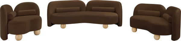 Meridian Furniture Daphne Art Deco Curved Sofa with Deep Seating and Interchangeable Wood Ball Legs for Living Rooms Brown Velvet 44002Brown-S