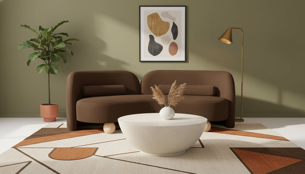 Meridian Furniture Daphne Art Deco Curved Sofa with Deep Seating and Interchangeable Wood Ball Legs for Living Rooms Brown Velvet 44002Brown-S