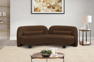 Meridian Furniture Daphne Art Deco Curved Sofa with Deep Seating and Interchangeable Wood Ball Legs for Living Rooms Brown Velvet 44002Brown-S