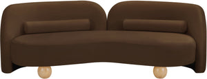 Meridian Furniture Daphne Art Deco Curved Sofa with Deep Seating and Interchangeable Wood Ball Legs for Living Rooms Brown Velvet 44002Brown-S