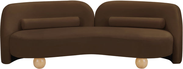 Meridian Furniture Daphne Art Deco Curved Sofa with Deep Seating and Interchangeable Wood Ball Legs for Living Rooms Brown Velvet 44002Brown-S