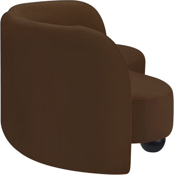 Meridian Furniture Daphne Art Deco Curved Sofa with Deep Seating and Interchangeable Wood Ball Legs for Living Rooms Brown Velvet 44002Brown-S