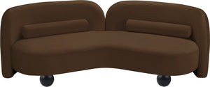 Meridian Furniture Daphne Art Deco Curved Sofa with Deep Seating and Interchangeable Wood Ball Legs for Living Rooms Brown Velvet 44002Brown-S