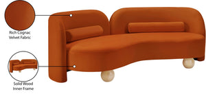 Meridian Furniture Daphne Art Deco Curved Sofa with Deep Seating and Interchangeable Wood Ball Legs for Living Rooms Cognac Velvet 44002Cognac-S