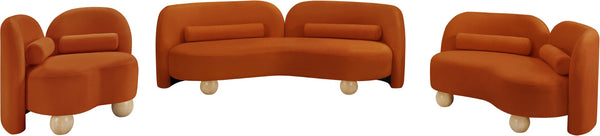 Meridian Furniture Daphne Art Deco Curved Sofa with Deep Seating and Interchangeable Wood Ball Legs for Living Rooms Cognac Velvet 44002Cognac-S