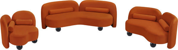 Meridian Furniture Daphne Art Deco Curved Sofa with Deep Seating and Interchangeable Wood Ball Legs for Living Rooms Cognac Velvet 44002Cognac-S