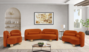 Meridian Furniture Daphne Art Deco Curved Sofa with Deep Seating and Interchangeable Wood Ball Legs for Living Rooms Cognac Velvet 44002Cognac-S