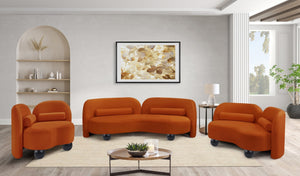 Meridian Furniture Daphne Art Deco Curved Sofa with Deep Seating and Interchangeable Wood Ball Legs for Living Rooms Cognac Velvet 44002Cognac-S