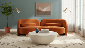 Meridian Furniture Daphne Art Deco Curved Sofa with Deep Seating and Interchangeable Wood Ball Legs for Living Rooms Cognac Velvet 44002Cognac-S