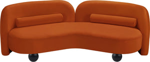 Meridian Furniture Daphne Art Deco Curved Sofa with Deep Seating and Interchangeable Wood Ball Legs for Living Rooms Cognac Velvet 44002Cognac-S