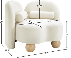 Meridian Furniture Daphne Art Deco Accent Chair Sculptural Curves Ball Legs for Living Room or Bedroom Cream Velvet 44002Cream-C