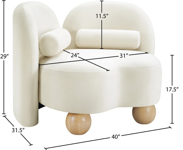 Meridian Furniture Daphne Art Deco Accent Chair Sculptural Curves Ball Legs for Living Room or Bedroom Cream Velvet 44002Cream-C
