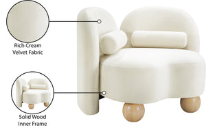 Meridian Furniture Daphne Art Deco Accent Chair Sculptural Curves Ball Legs for Living Room or Bedroom Cream Velvet 44002Cream-C