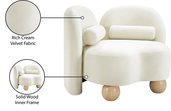 Meridian Furniture Daphne Art Deco Accent Chair Sculptural Curves Ball Legs for Living Room or Bedroom Cream Velvet 44002Cream-C