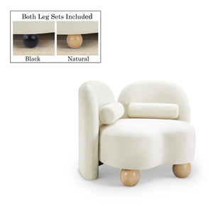 Meridian Furniture Daphne Art Deco Accent Chair Sculptural Curves Ball Legs for Living Room or Bedroom Cream Velvet 44002Cream-C