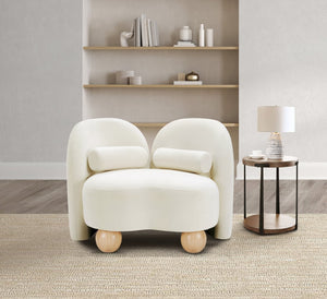 Meridian Furniture Daphne Art Deco Accent Chair Sculptural Curves Ball Legs for Living Room or Bedroom Cream Velvet 44002Cream-C