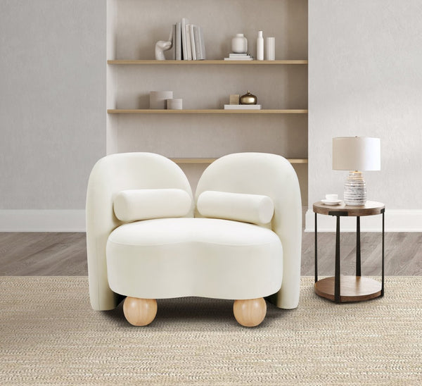 Meridian Furniture Daphne Art Deco Accent Chair Sculptural Curves Ball Legs for Living Room or Bedroom Cream Velvet 44002Cream-C