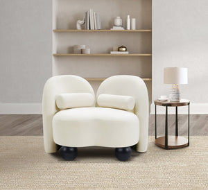 Meridian Furniture Daphne Art Deco Accent Chair Sculptural Curves Ball Legs for Living Room or Bedroom Cream Velvet 44002Cream-C