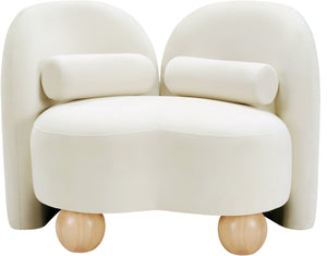 Meridian Furniture Daphne Art Deco Accent Chair Sculptural Curves Ball Legs for Living Room or Bedroom Cream Velvet 44002Cream-C