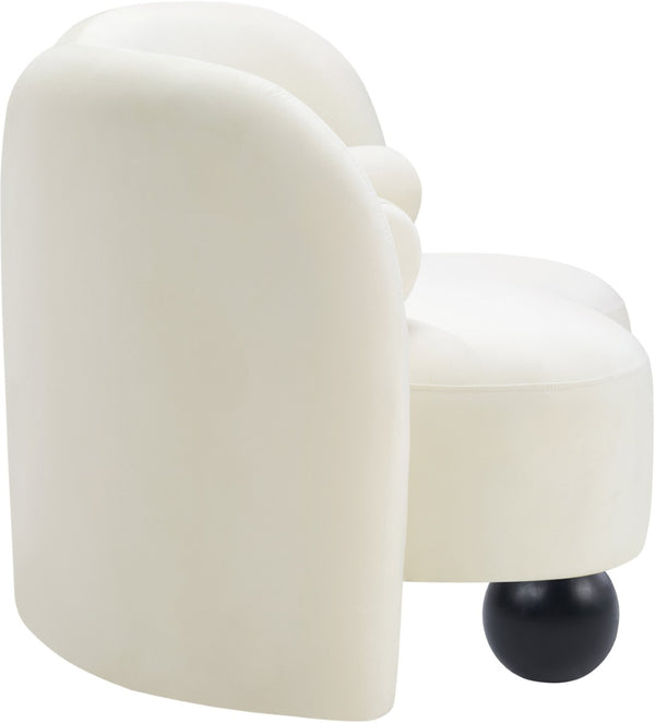 Meridian Furniture Daphne Art Deco Accent Chair Sculptural Curves Ball Legs for Living Room or Bedroom Cream Velvet 44002Cream-C