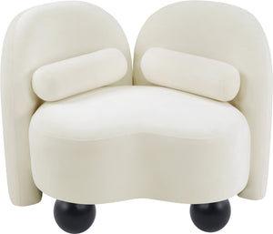 Meridian Furniture Daphne Art Deco Accent Chair Sculptural Curves Ball Legs for Living Room or Bedroom Cream Velvet 44002Cream-C