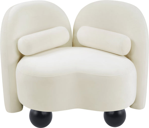 Meridian Furniture Daphne Art Deco Accent Chair Sculptural Curves Ball Legs for Living Room or Bedroom Cream Velvet 44002Cream-C