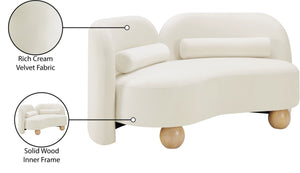 Meridian Furniture Daphne Art Deco Curved Loveseat with Swappable Wood Legs and Plush Upholstery for Living Rooms Cream Velvet 44002Cream-L