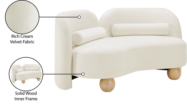 Meridian Furniture Daphne Art Deco Curved Loveseat with Swappable Wood Legs and Plush Upholstery for Living Rooms Cream Velvet 44002Cream-L