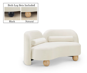 Meridian Furniture Daphne Art Deco Curved Loveseat with Swappable Wood Legs and Plush Upholstery for Living Rooms Cream Velvet 44002Cream-L