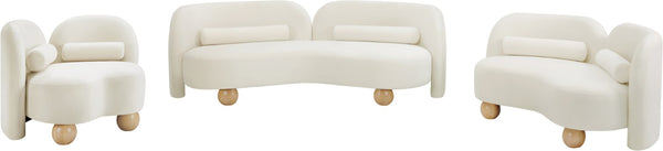 Meridian Furniture Daphne Art Deco Curved Loveseat with Swappable Wood Legs and Plush Upholstery for Living Rooms Cream Velvet 44002Cream-L
