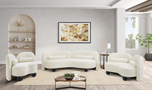 Meridian Furniture Daphne Art Deco Curved Loveseat with Swappable Wood Legs and Plush Upholstery for Living Rooms Cream Velvet 44002Cream-L
