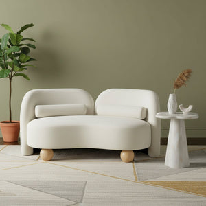 Meridian Furniture Daphne Art Deco Curved Loveseat with Swappable Wood Legs and Plush Upholstery for Living Rooms Cream Velvet 44002Cream-L