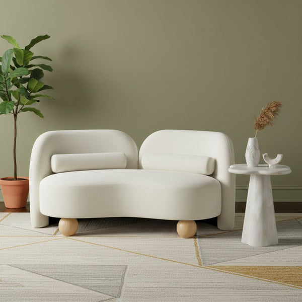 Meridian Furniture Daphne Art Deco Curved Loveseat with Swappable Wood Legs and Plush Upholstery for Living Rooms Cream Velvet 44002Cream-L