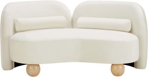 Meridian Furniture Daphne Art Deco Curved Loveseat with Swappable Wood Legs and Plush Upholstery for Living Rooms Cream Velvet 44002Cream-L