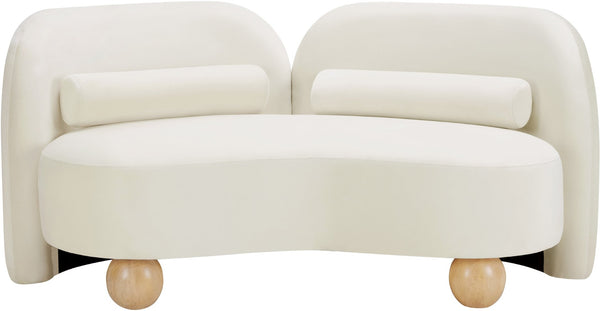Meridian Furniture Daphne Art Deco Curved Loveseat with Swappable Wood Legs and Plush Upholstery for Living Rooms Cream Velvet 44002Cream-L