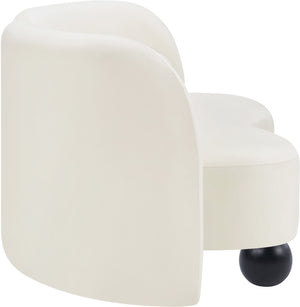 Meridian Furniture Daphne Art Deco Curved Loveseat with Swappable Wood Legs and Plush Upholstery for Living Rooms Cream Velvet 44002Cream-L